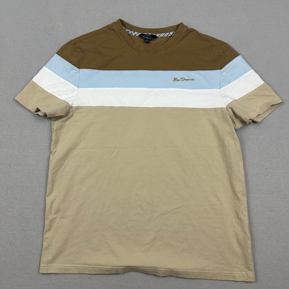 Ben Sherman Shirt Men Large Brown Colorblock Crewneck Logo Short Sleeve L